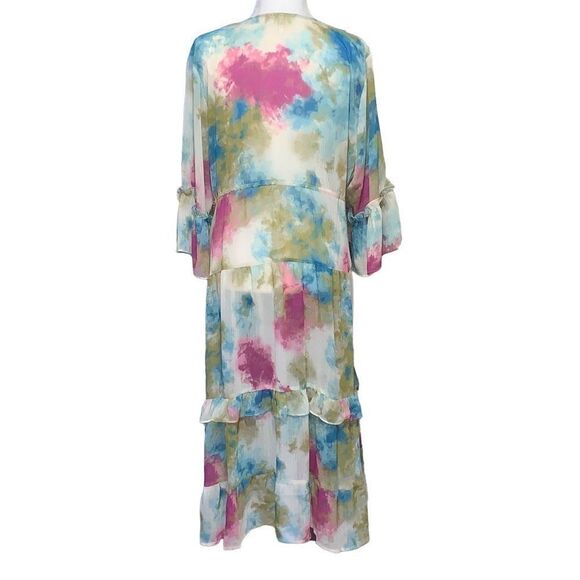 Cato Tie Dyed Ruffle Tiered Front Tie Kimono Maxi Duster 14/16W - Picture 7 of 7